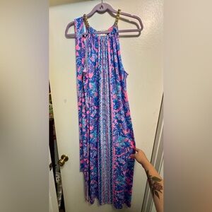 Lilly Pulitzer Pink and Blue Patterned Midi Dress